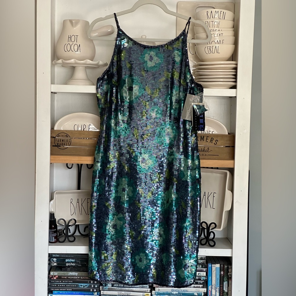 NWT SILK SEQUIN ADRIANNA PAPELL BOUTIQUE EVENING PARTY DRESS size 10